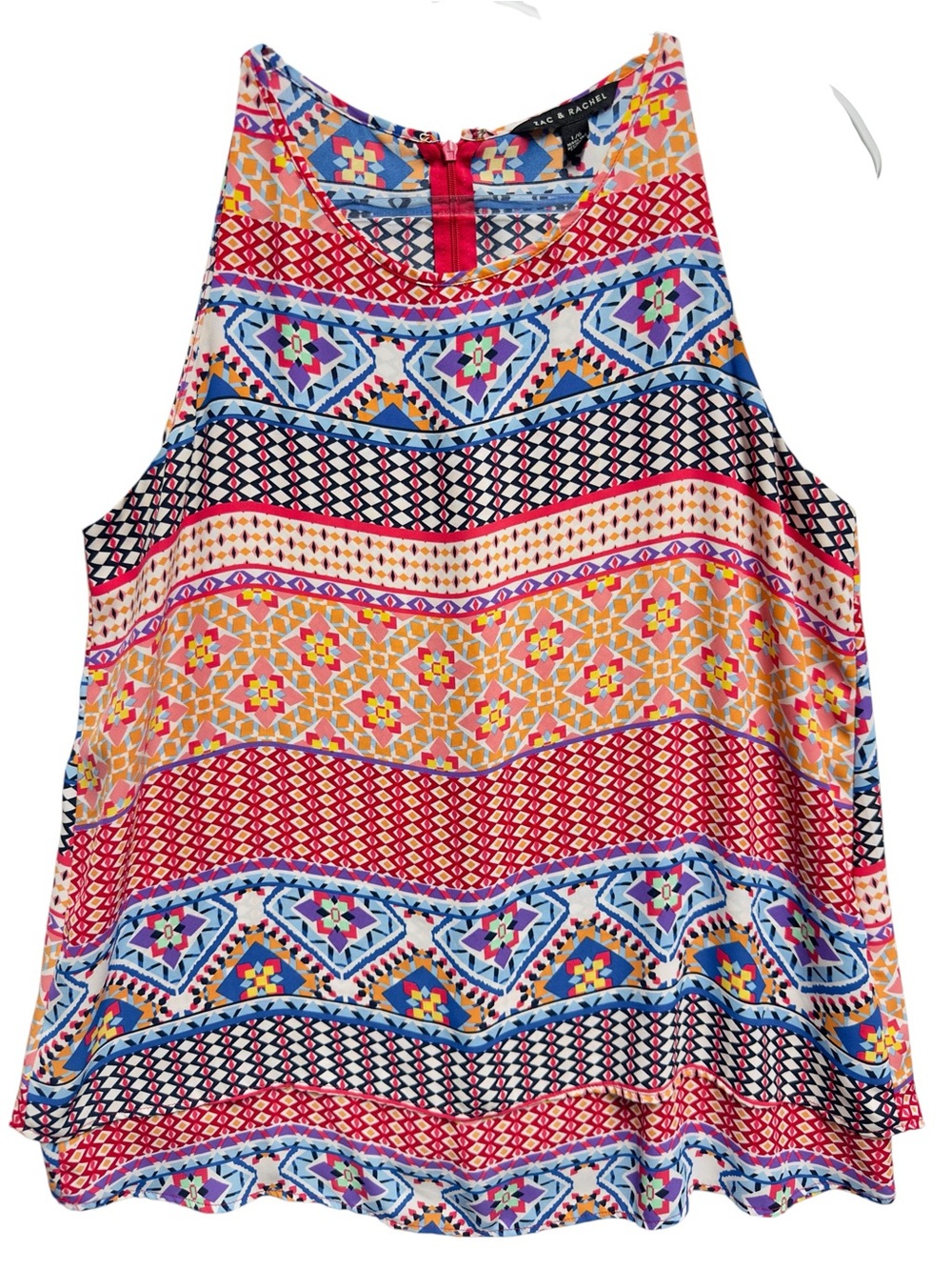 Silky Matte Satin Knit Layering Geometric Aztec Patchwork Babydoll Top Blouse